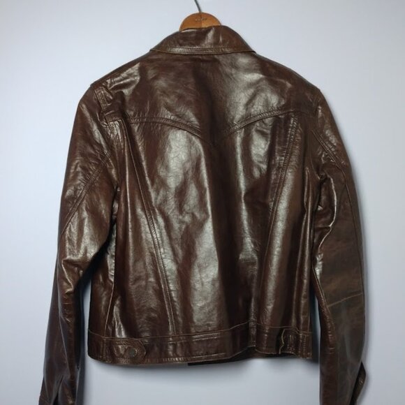 Hugo Buscati Leather Trucker Jacket Vintage Retro 70s Sz Med* Brown Snaps Lined - Picture 4 of 16